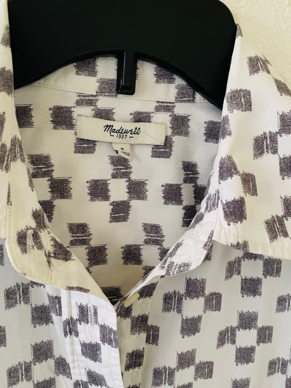 Madewell Women’s Size S Grey & White Geometric Print Long Sleeve Blouse. - Picture 3 of 8